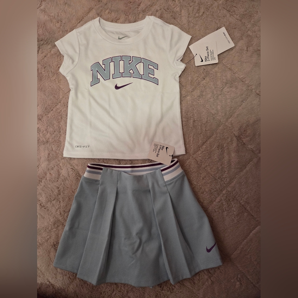 Nike Kids White Tee and Gray Skirt Set